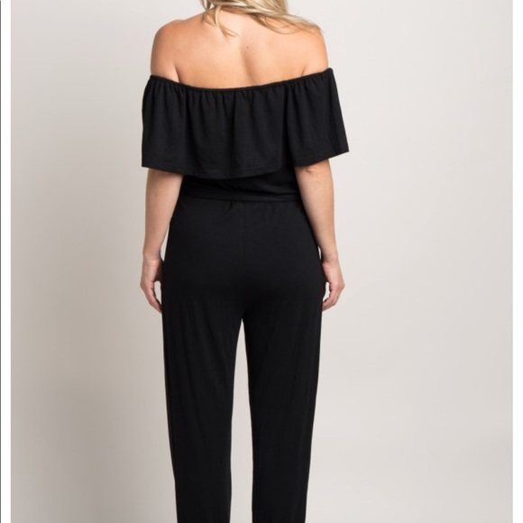 PinkBlush Black Off Shoulder Maternity Jumpsuit - Picture 3 of 4